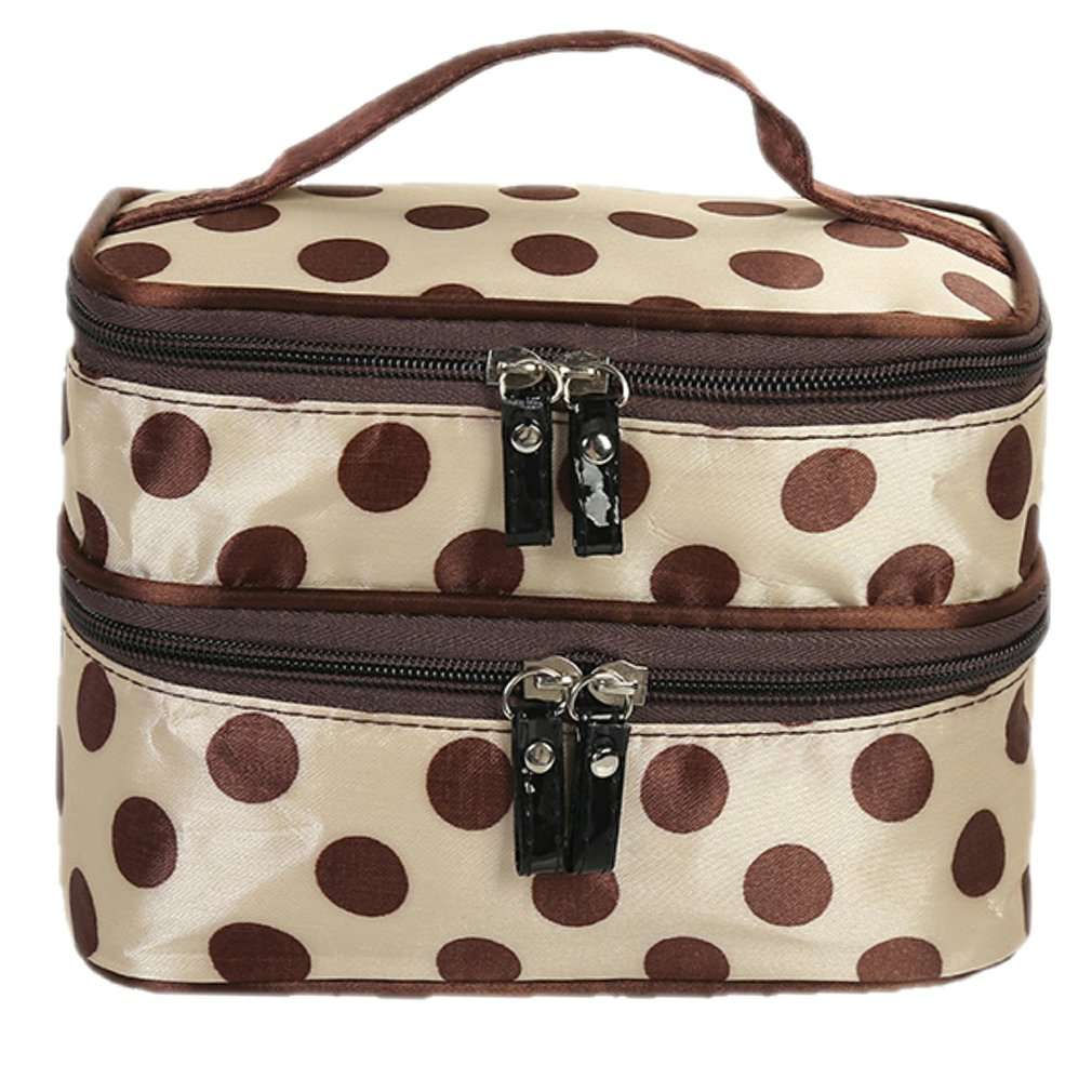 Borsa da donna trucco Dot Pattern borsa cosmetica portatile borsa da toilette a doppio strato borse per lavaggio con borse a specchio