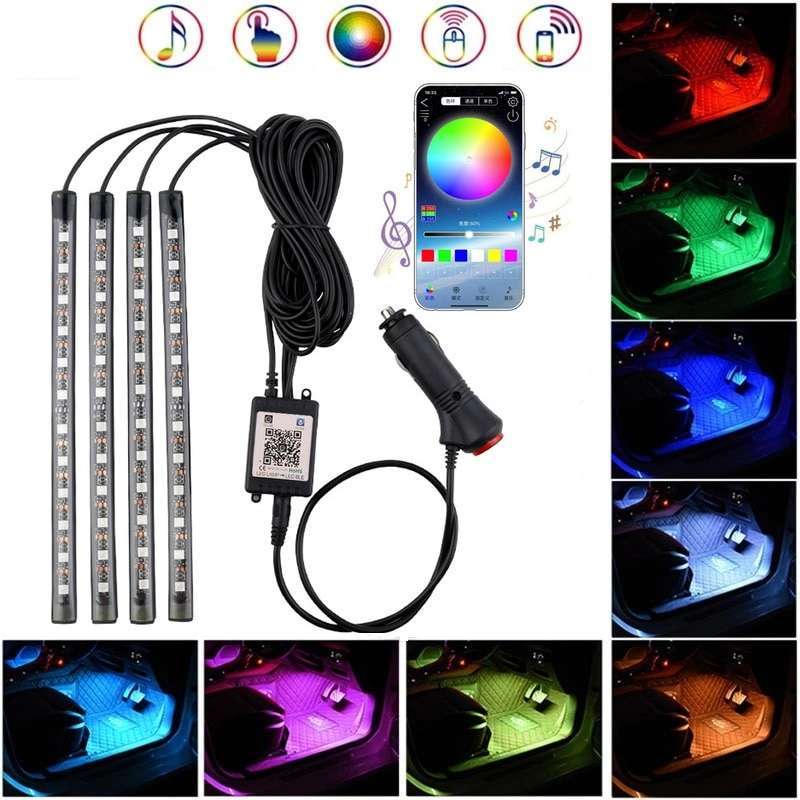 Luce ambientale a Led per Auto con accendisigari USB retroilluminazione controllo musica App RGB luci Decorative per interni Auto