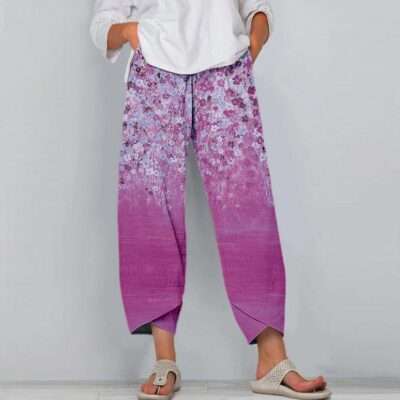 Tasche per pantaloni pantaloni larghi in lino di cotone per donna gambe larghe pantaloni elastici in vita con coulisse